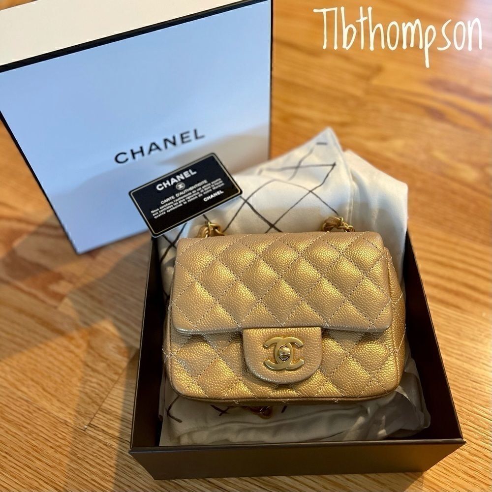 Chanel square mini gold caviar leather & GHW